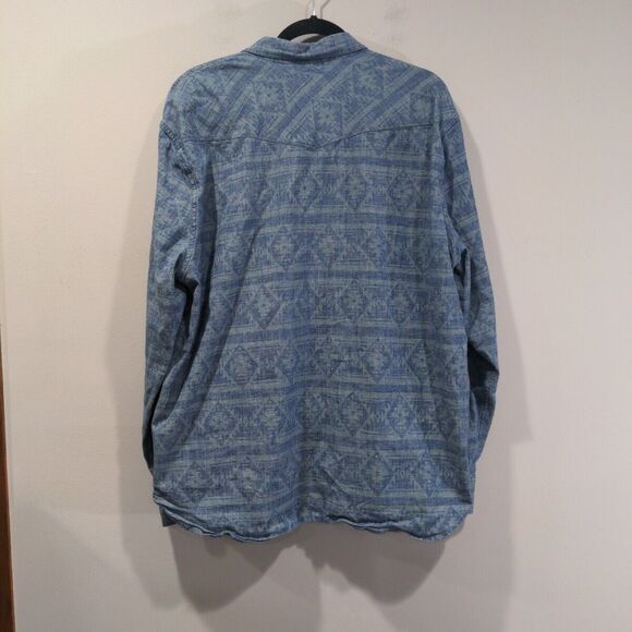 Lucky Brand Mens Denim Aztec Snap Button LS Shirt Size L/XL Blue Casual - Picture 8 of 12